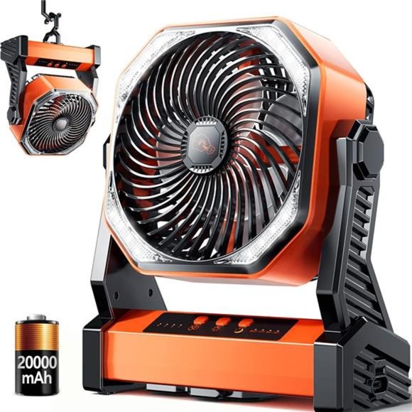 Camping LED Fan with Light 20000mAh Rechargeable Battery Tent Fan with Light